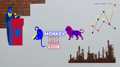 The story of a monkey and lion in the modern jungle. Geopolitics.