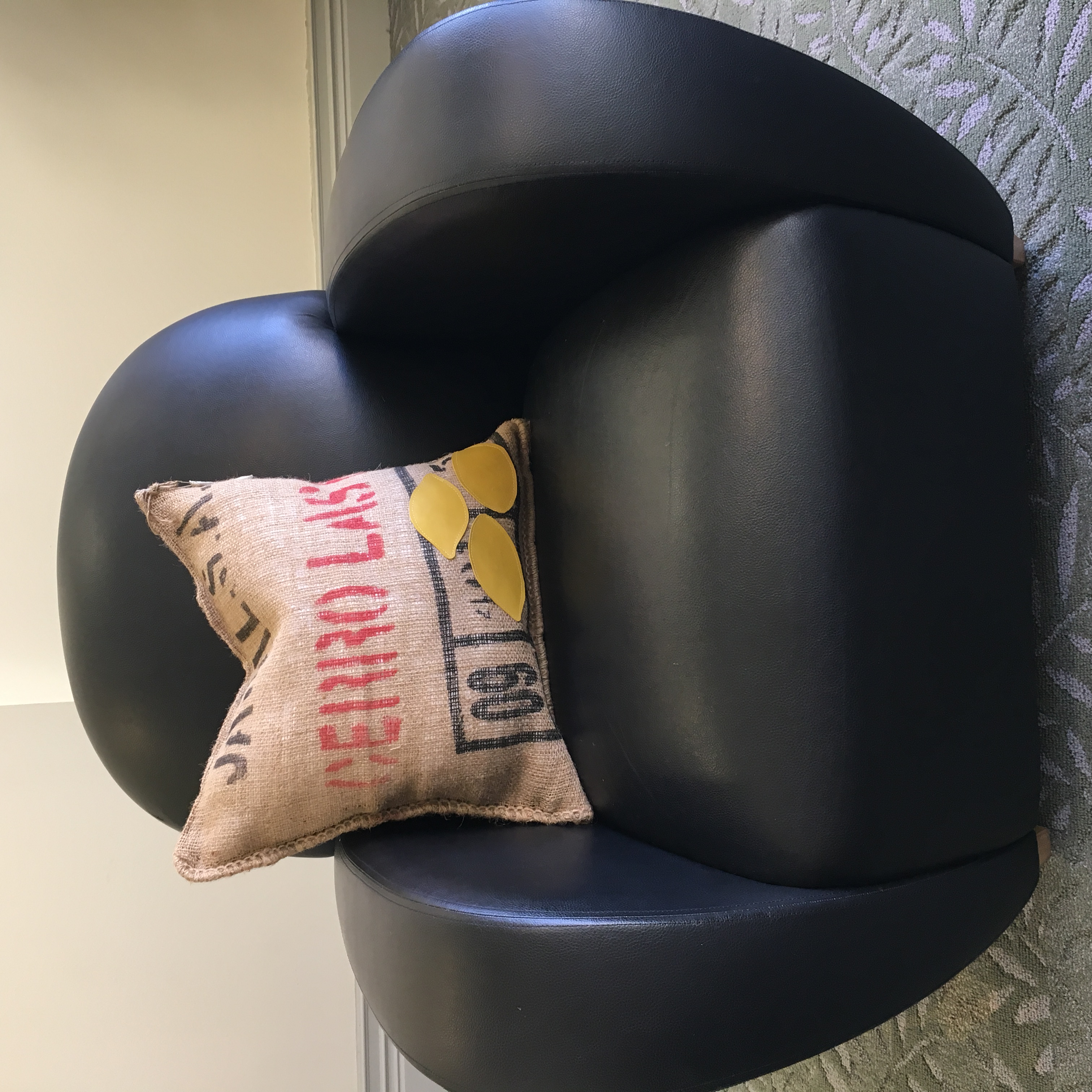 Upcycled Coffee Sack & Leather Pillo