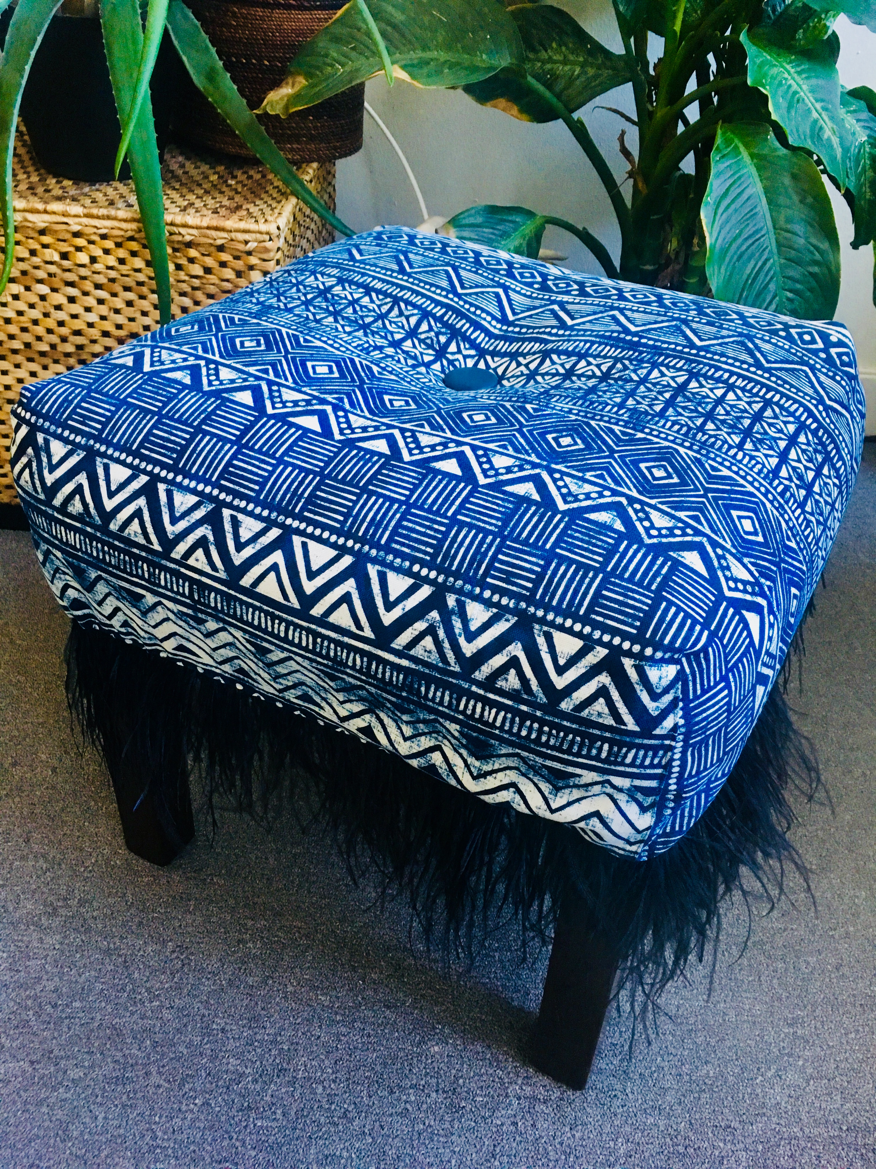 Indigo Mudcloth Ottoman