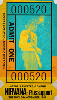 Nirvana Astoria Theatre London ticket-style artwork from the Admit One collection by Linda Charles.