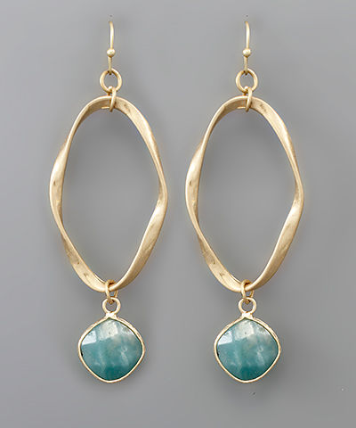 Thumbnail: Stone Charm Oval Earrings