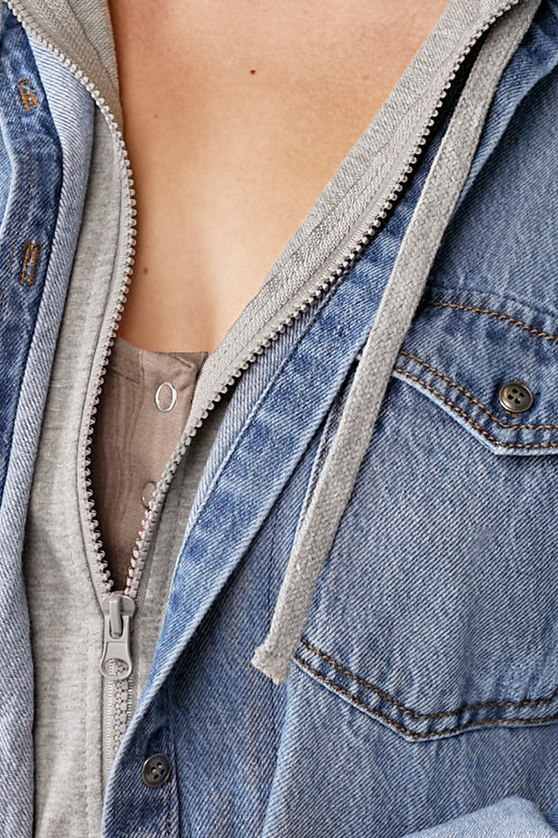 Thumbnail: Oversized Vintage Denim Shirt with Zip Up Hoodie