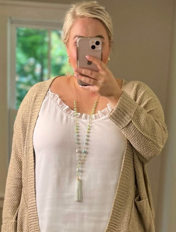 Thumbnail: Long Crystal Beaded Necklace with Tassel