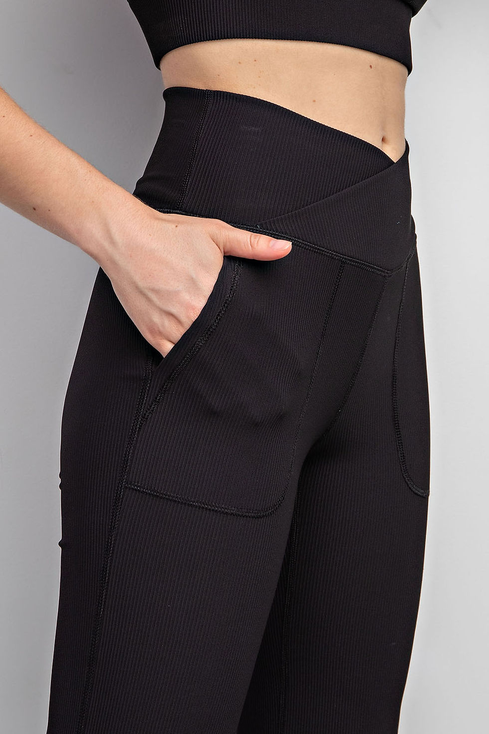 Thumbnail: Ribbed Crossover Flare Leggings Curves