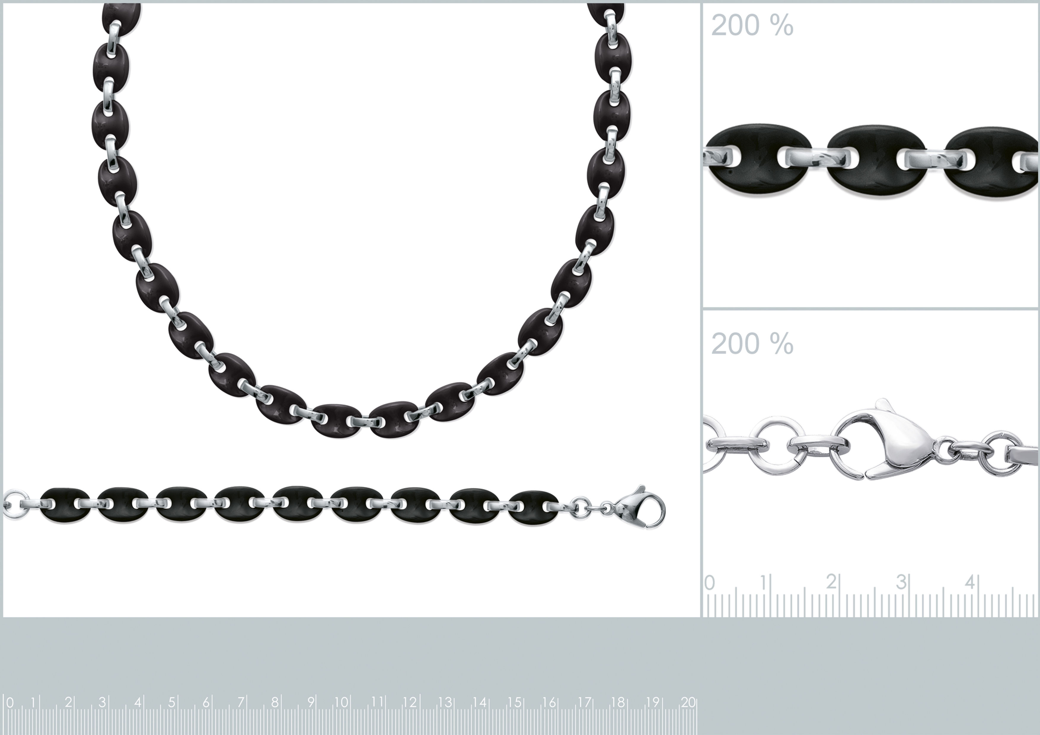 BRACELET GRAINS DE CAFE ACIER CERAMIQUE NOIRE