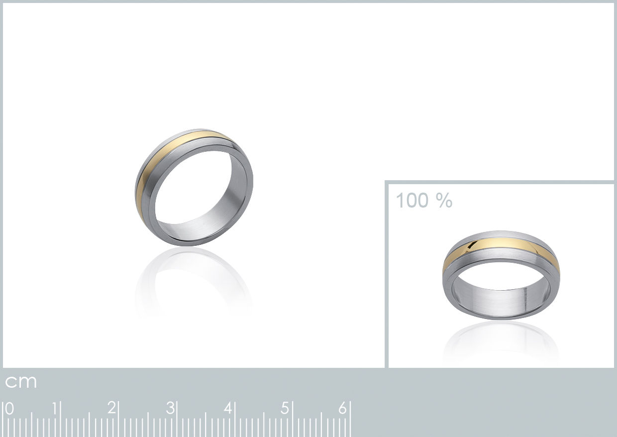 BAGUE ACIER ET PLAQUE OR 3 BANDES ARRONDIES