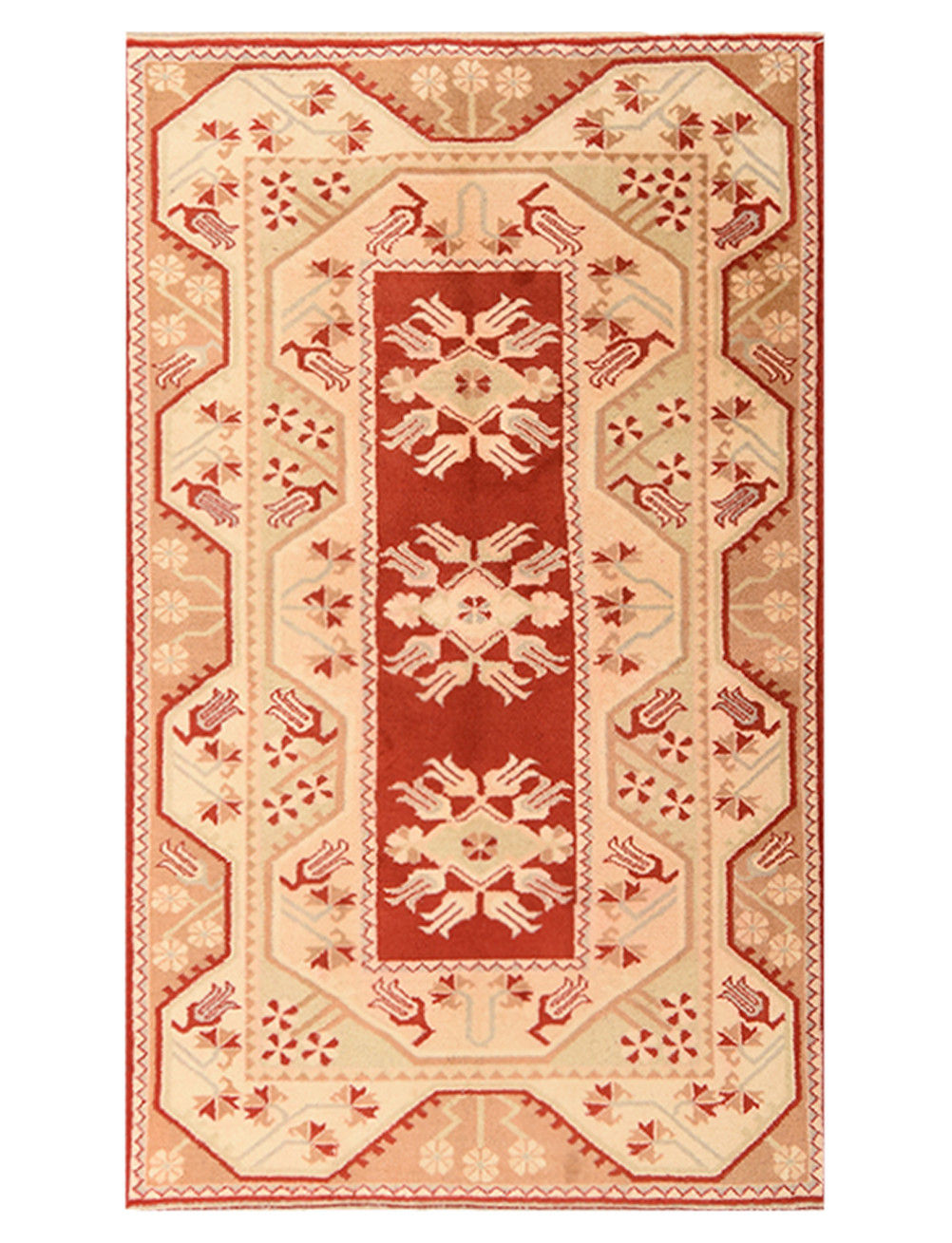 Vintage Turkish Kars Beige 4x6 Handmade Wool Rug Tribal Style Area Carpet