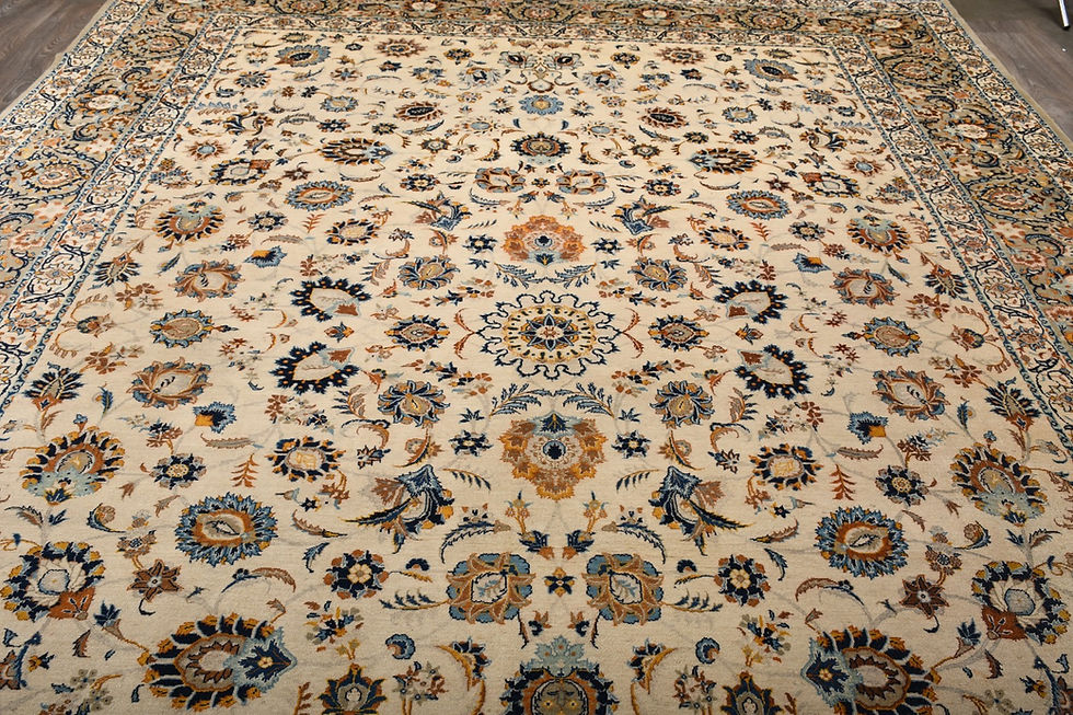 Thumbnail: 10x15 Beige Semi-Antique Persian Kashan Wool Rug