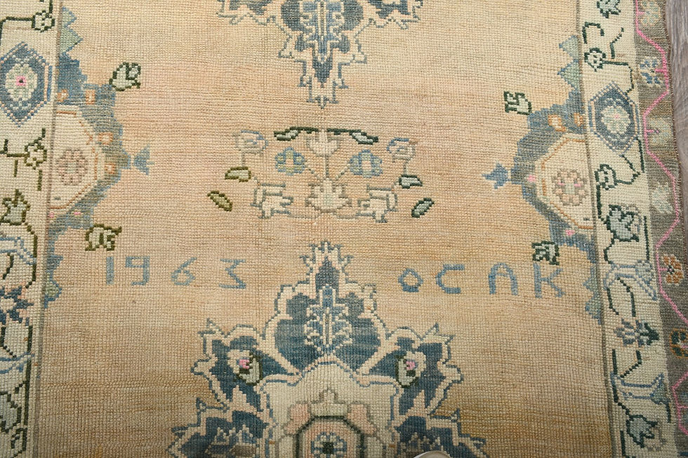 Thumbnail: 4x9 Beige Semi-Antique Turkish Oushak Wool Rug