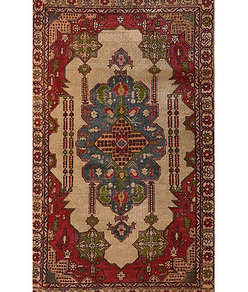 4x7 Red Semi-Antique Turkish Wool Rug