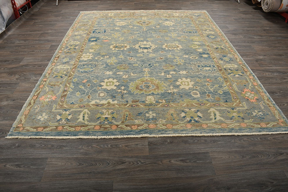 Thumbnail: 8x10 Blue Turkish Oushak Wool Rug