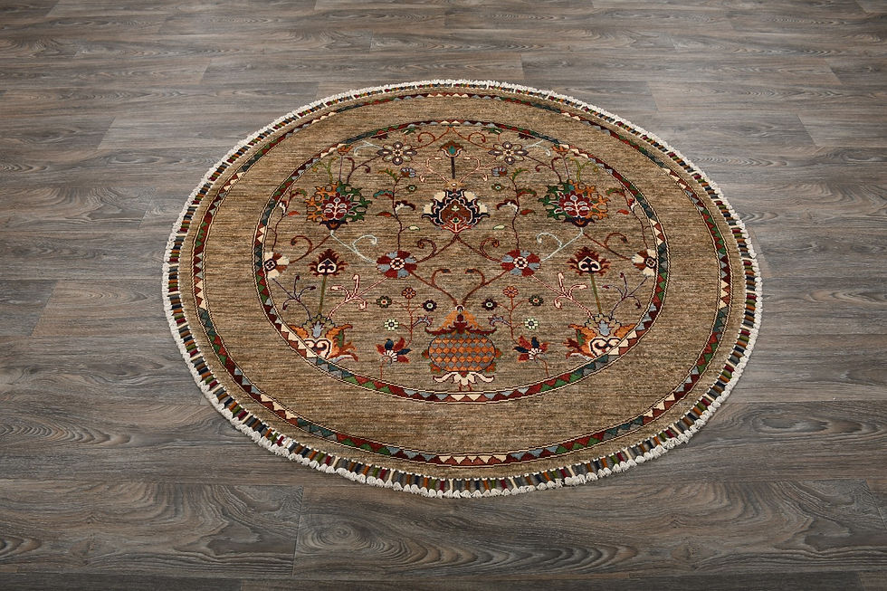 Thumbnail: 5x5 Beige Turkish Kazak Wool Rug