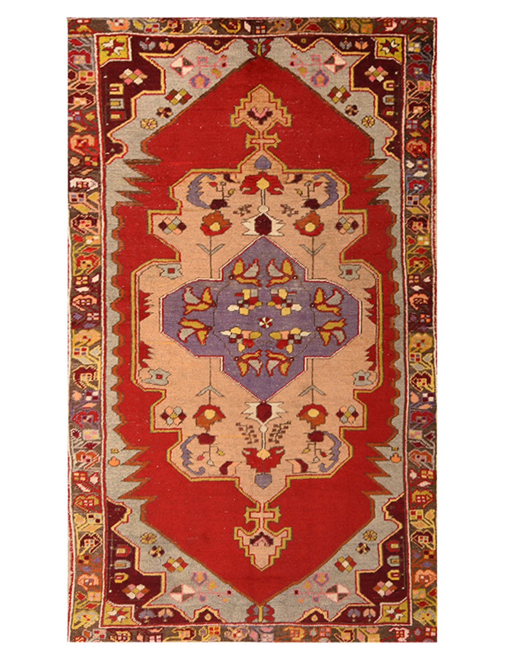 4x8 Red Semi-Antique Turkish Anatolian Wool Rug