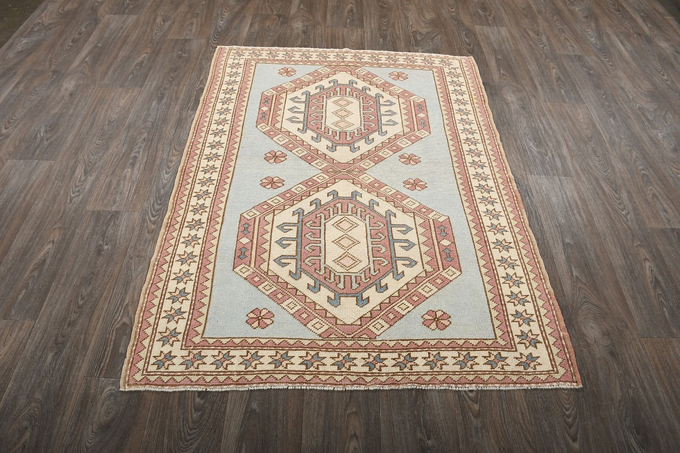 Thumbnail: Vintage Turkish Wool Rug 4x6 Ivory Anatolian Hand-Knotted Area Rug
