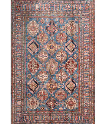 9x10 Blue Afghan Kazak Wool Rug