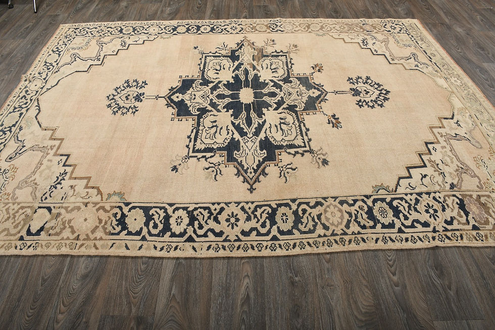 Thumbnail: 7x10 Beige Semi-Antique Turkish Oushak Wool Rug