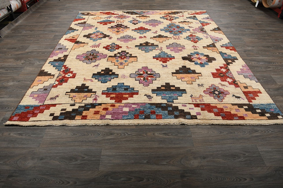 Thumbnail: 8x10 Beige Turkish Oushak Wool Rug