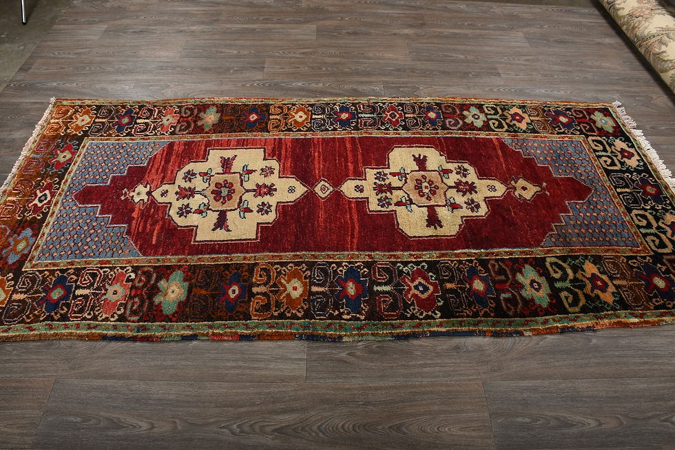 Thumbnail: Red Turkish Vintage Oushak Rug 4x9 Handmade Wool Carpet 1163