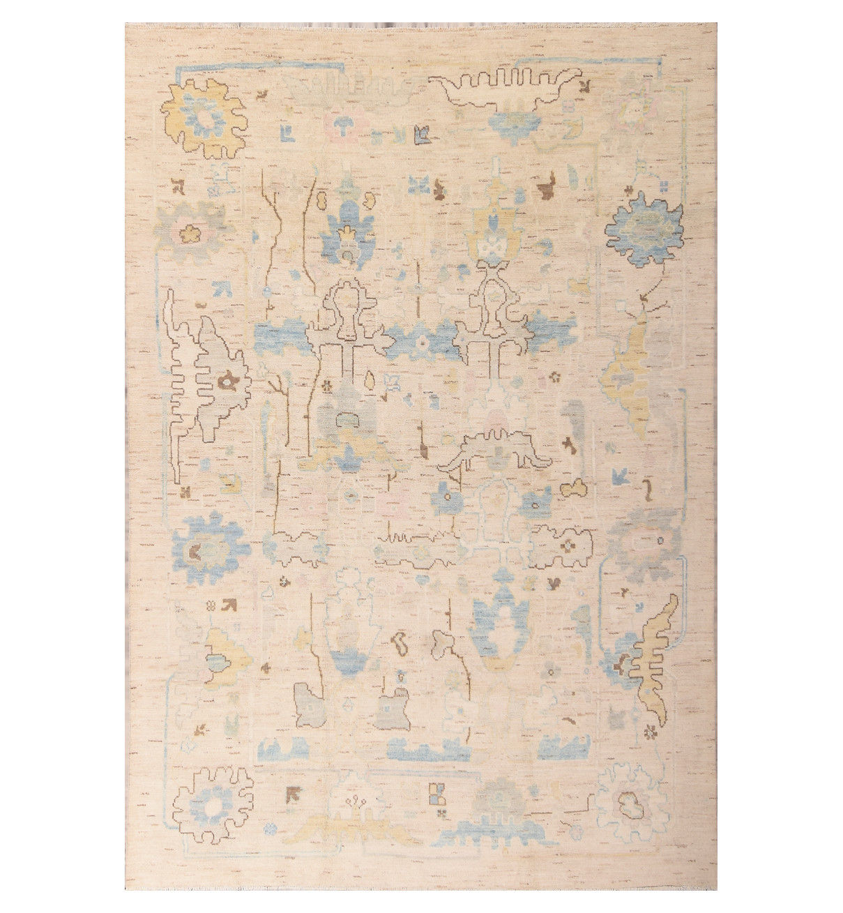 8x10 Beige Turkish Oushak Wool Rug