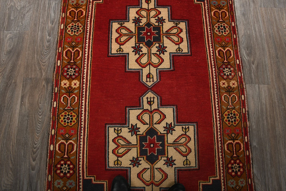 Thumbnail: Vintage Turkish RED Rug 4x7 Handmade Wool Anatolian Area Rug Hand-Knotted