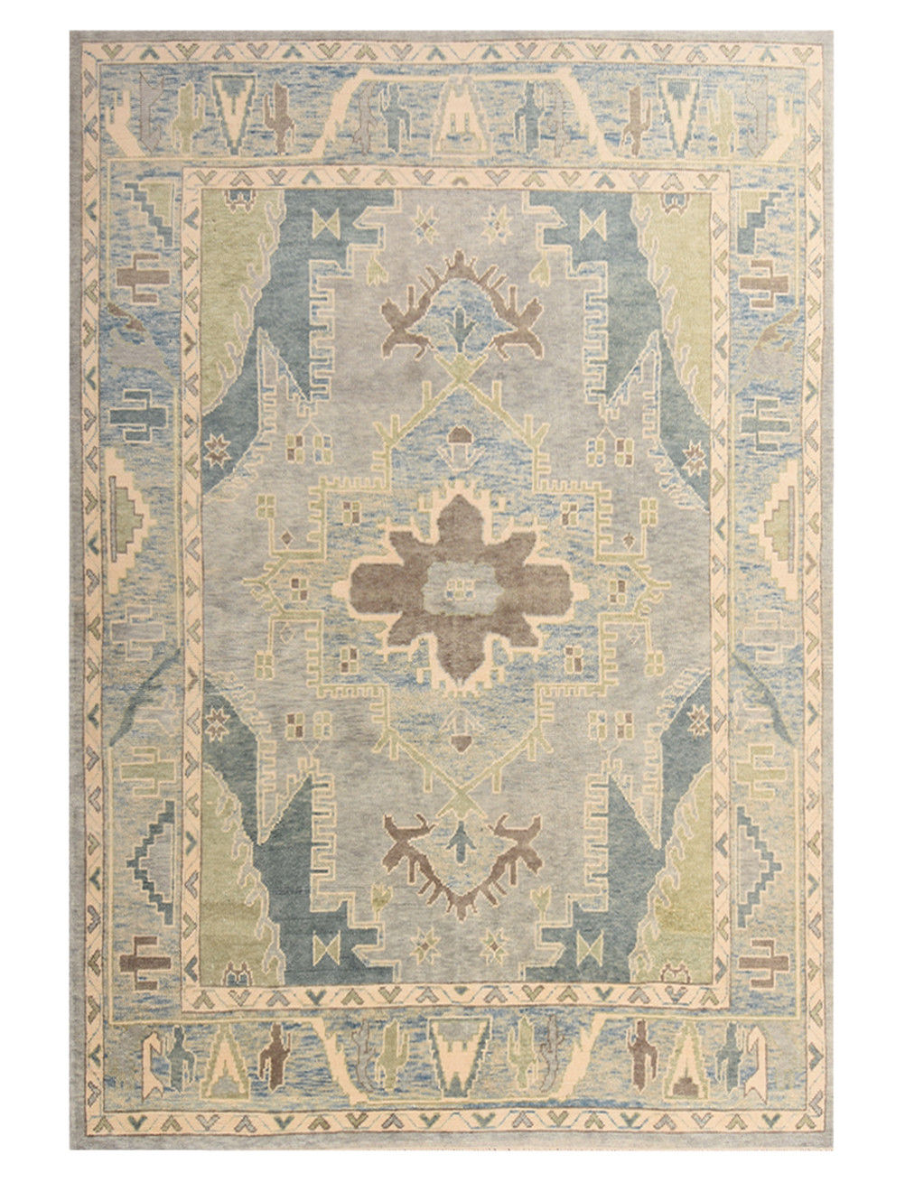8x11 Blue Turkish Oushak Wool Rug