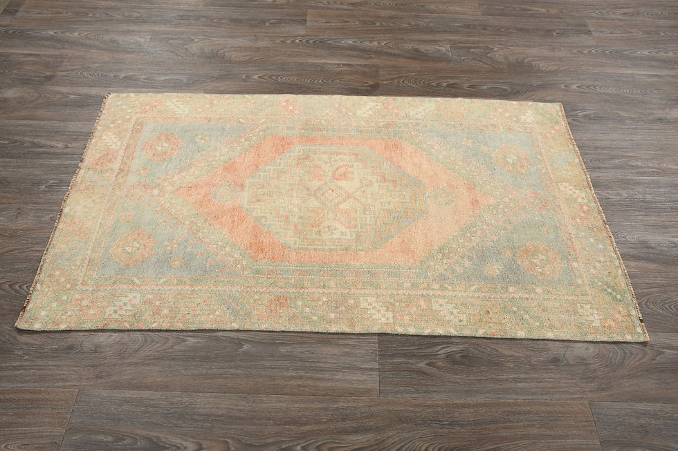 Thumbnail: Vintage Turkish Anatolian Rug 3x5 Beige Handmade Wool Area Rug Oushak