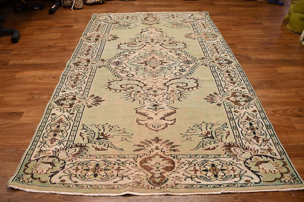 Thumbnail: lvory white light green 6x10 sparta turkish antique area rug