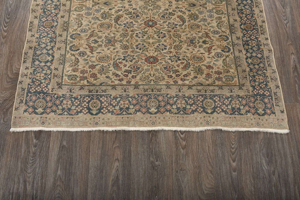 Thumbnail: Vintage Turkish Kayseri Rug 5x7 Beige Handmade Wool Area Carpet