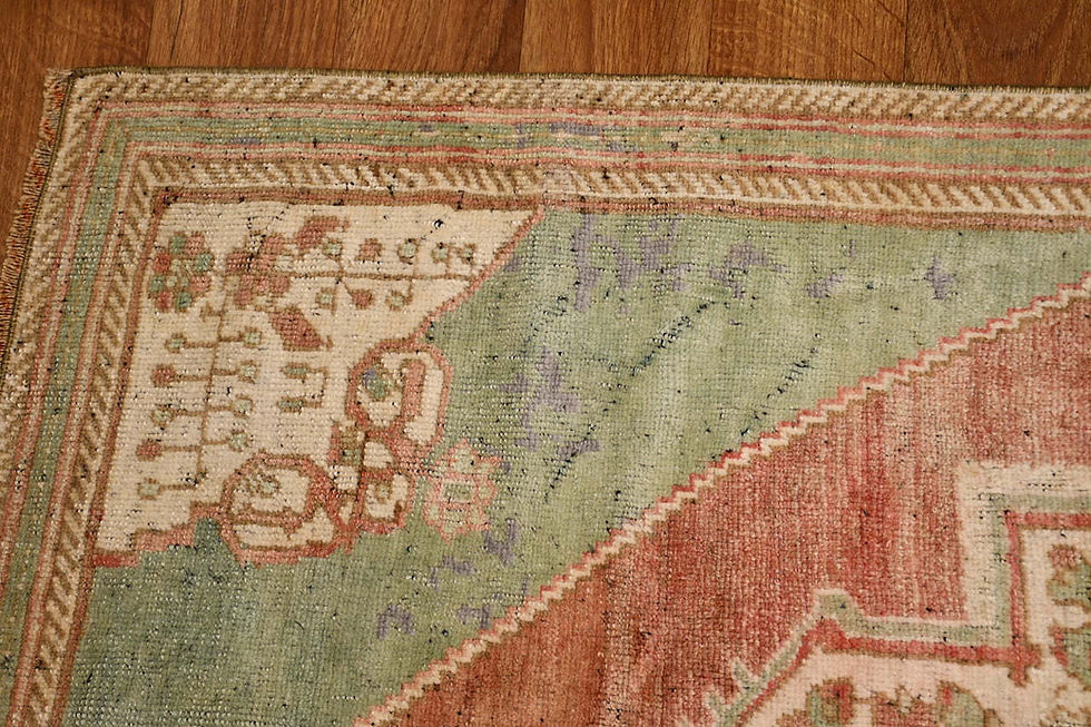 Thumbnail: green peach hereke turkish antique area rug 4x7