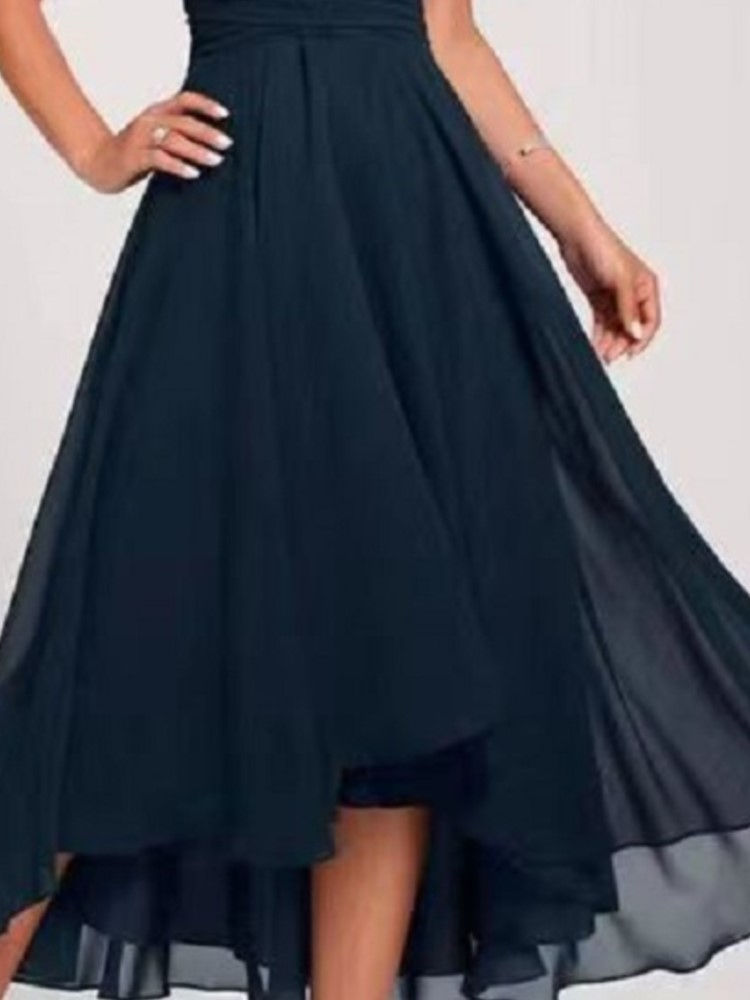 Thumbnail: V-Neck Chiffon Dress with Batwing Sleeves
