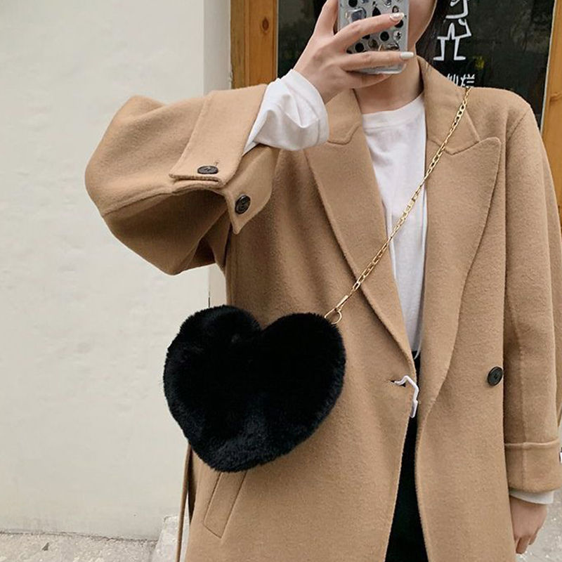 Thumbnail: Fashion Women's Heart Shaped Handbags Cute Faux Fur Crossbody Bags  Lady Soft Pl