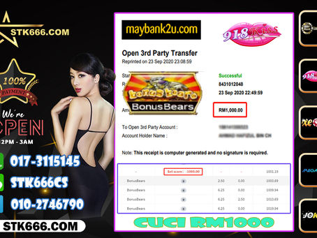 ⭐ STK666 Cuci Rekod ⭐📆📆 Tarikh : 23/9/2020💳 Cuci : 1000👾 Kelab : 918K!SS🎮 Game : BONUS BEA