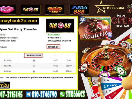 ⭐️ STK666 Cuci Rekod ⭐️📆📆 Tarikh : 29/8/2020💳 Cuci : 600👾 Kelab : XE@88🎮 Game : ROULETTE