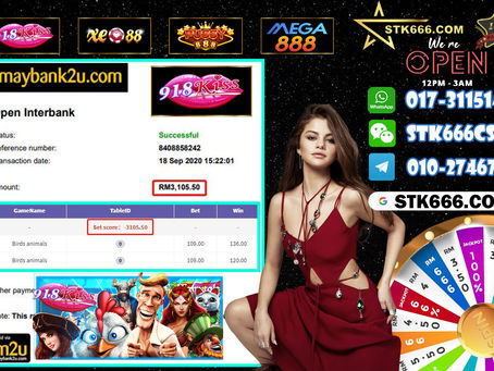 ⭐ STK666 Cuci Rekod ⭐📆📆 Tarikh : 18/9/2020💳 Cuci : 3105.5👾 Kelab : 918K!SS🎮 Game : BIRDS A