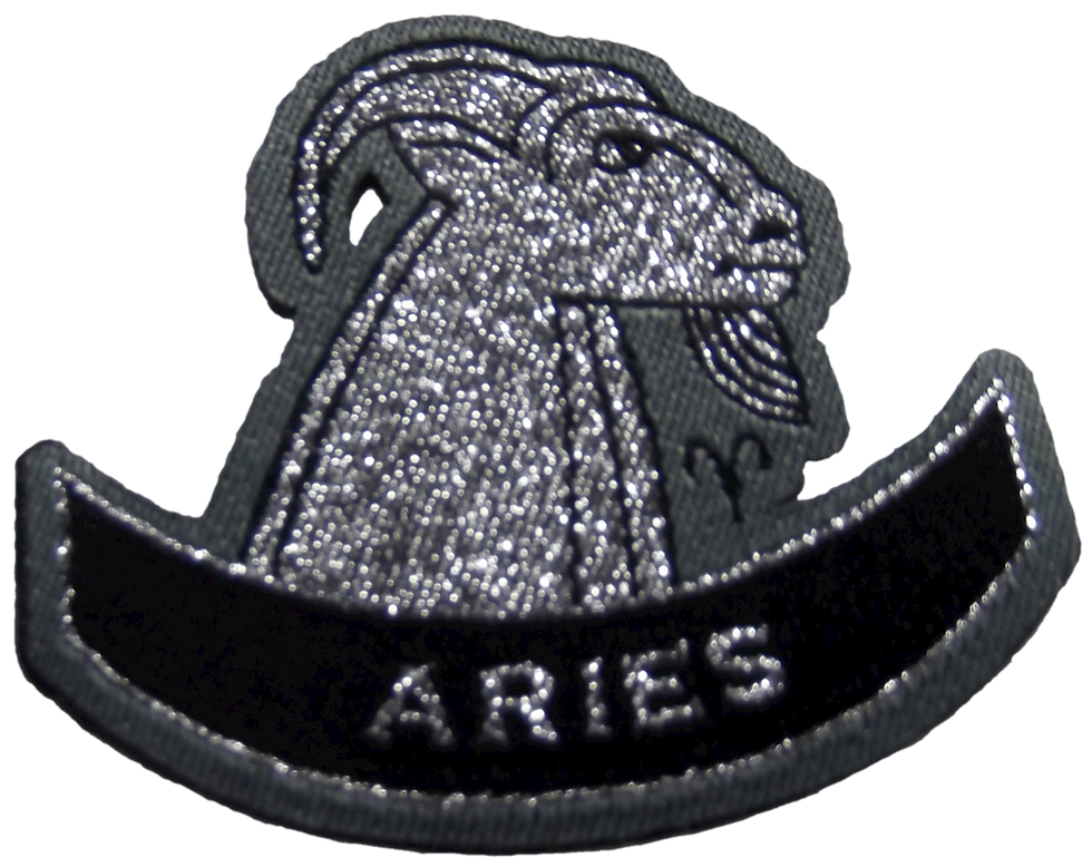 Thumbnail: Aries Zodiac Patch, black metallic silver (sm), Iron-On Applique, Aries Zodiac Sign, Birth Sign | Astro-Patch Mini's