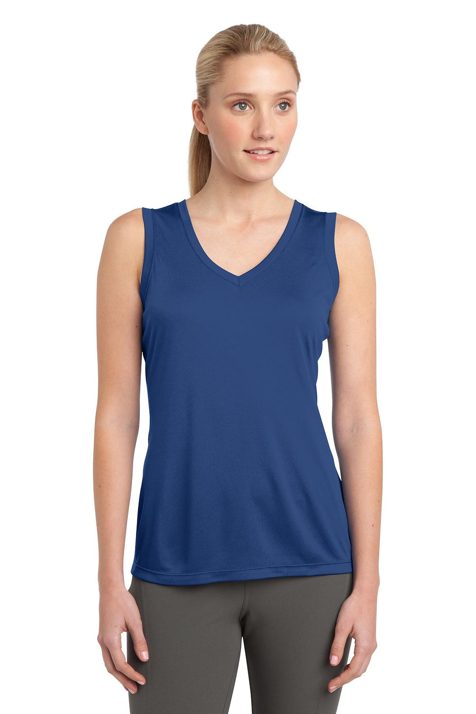 Thumbnail: Womens Sleeveless V-Neck Tee, Womens Polyester Tee, Womens Blue Sleeveless Tee, Womens T-Shirt, Sweat Wicking Tee, AAVANTE