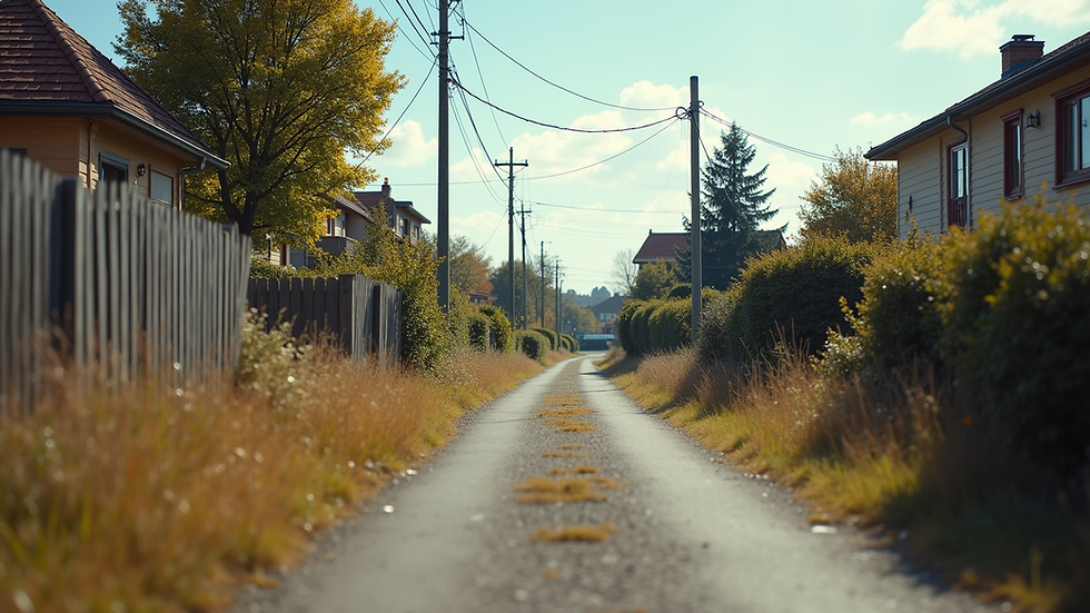 Eye-level view of a residential plot with clear access road