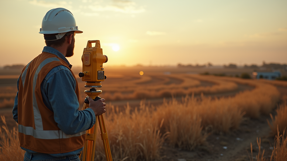 High angle view of a land surveyor examining a plot of land