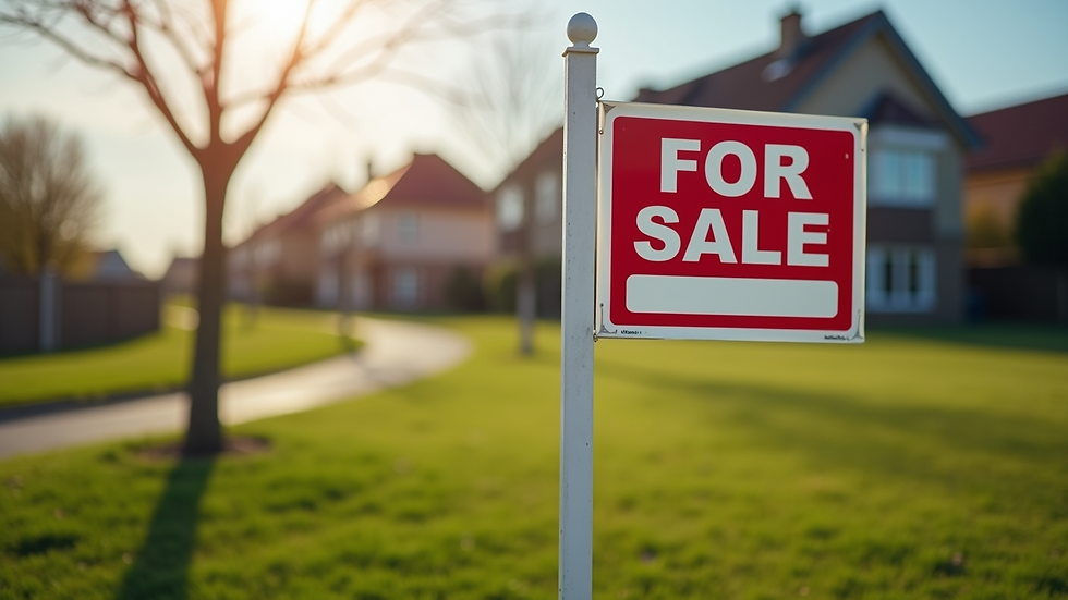 Close-up view of a "For Sale" sign on a residential land plot