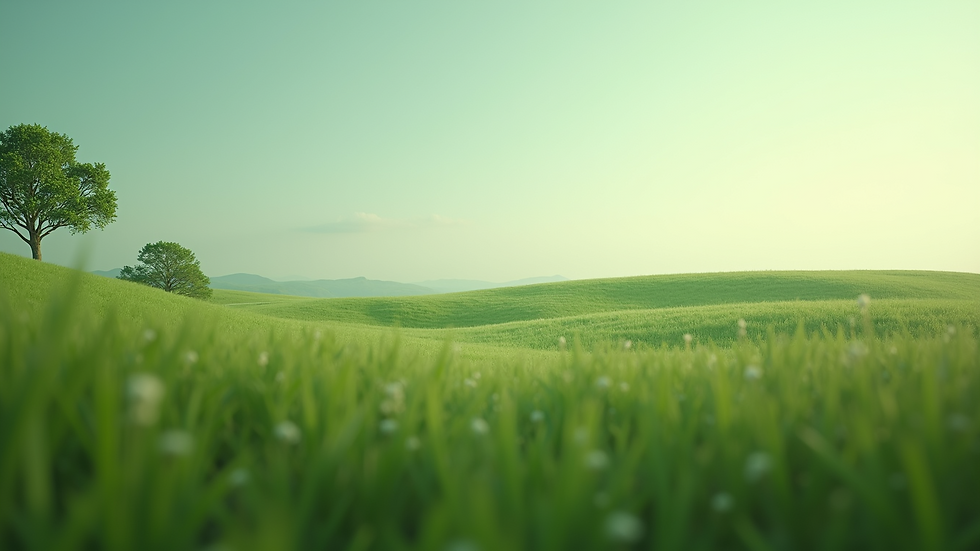 Wide angle view of green and minimal landscape