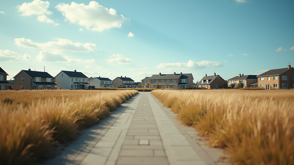 Eye-level view of a residential plot with clear boundaries and open sky