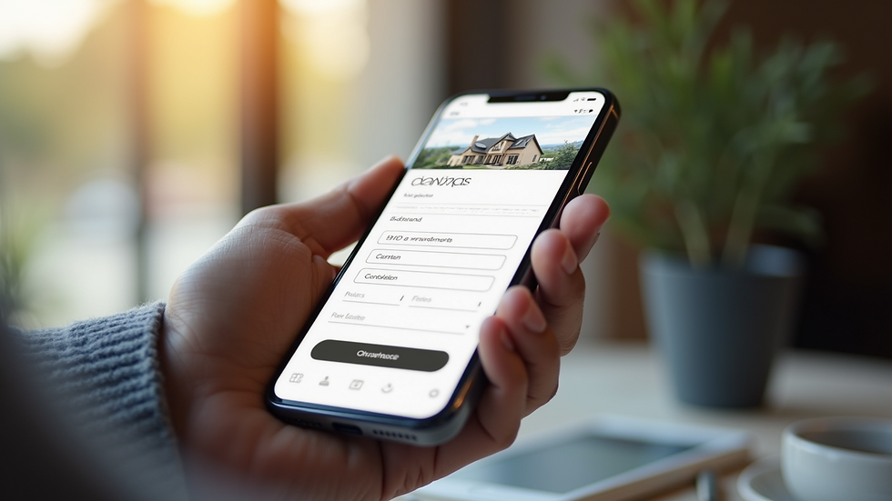 Close-up view of a hand holding a smartphone displaying a real estate contact page
