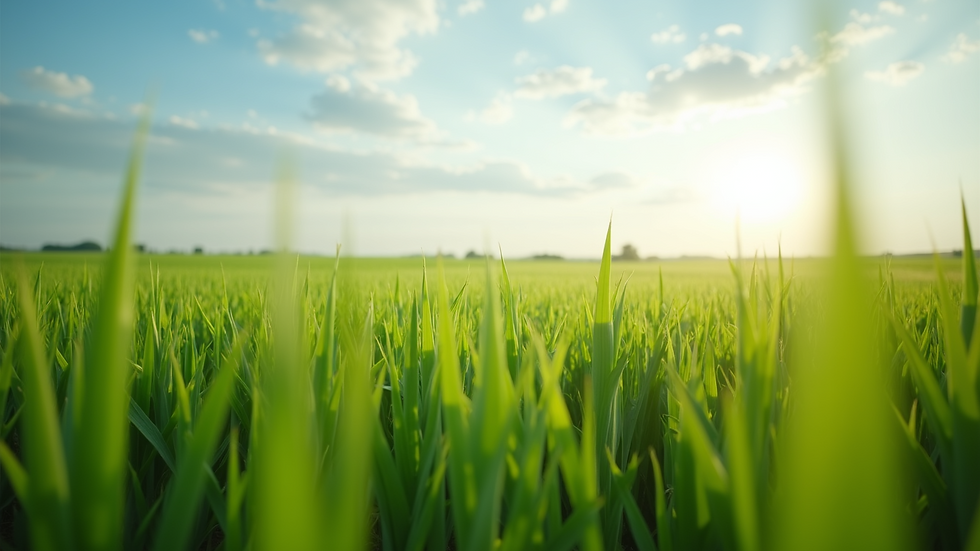 Eye-level view of a green open field ready for development