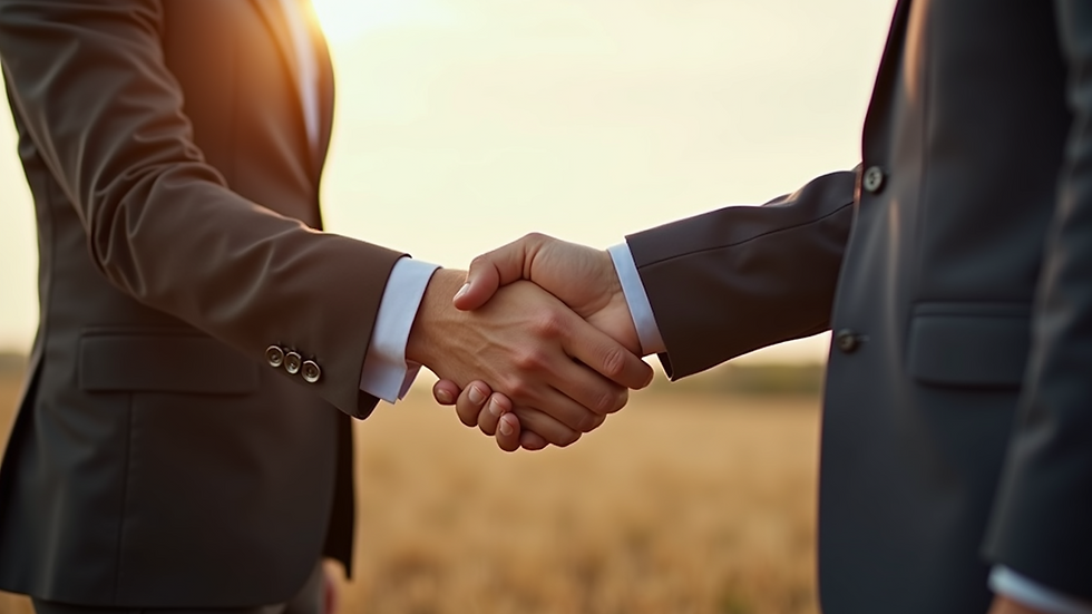 Close-up view of a handshake between a land buyer and a real estate agent