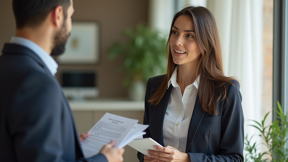 Close-up view of a real estate agent discussing property