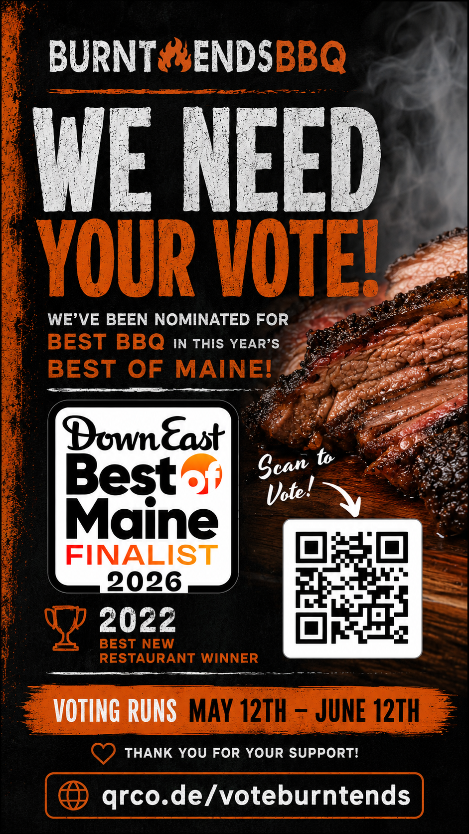 Burnt Ends BBQ Is a DownEast Best of Maine Finalist, And We Need Your Vote!