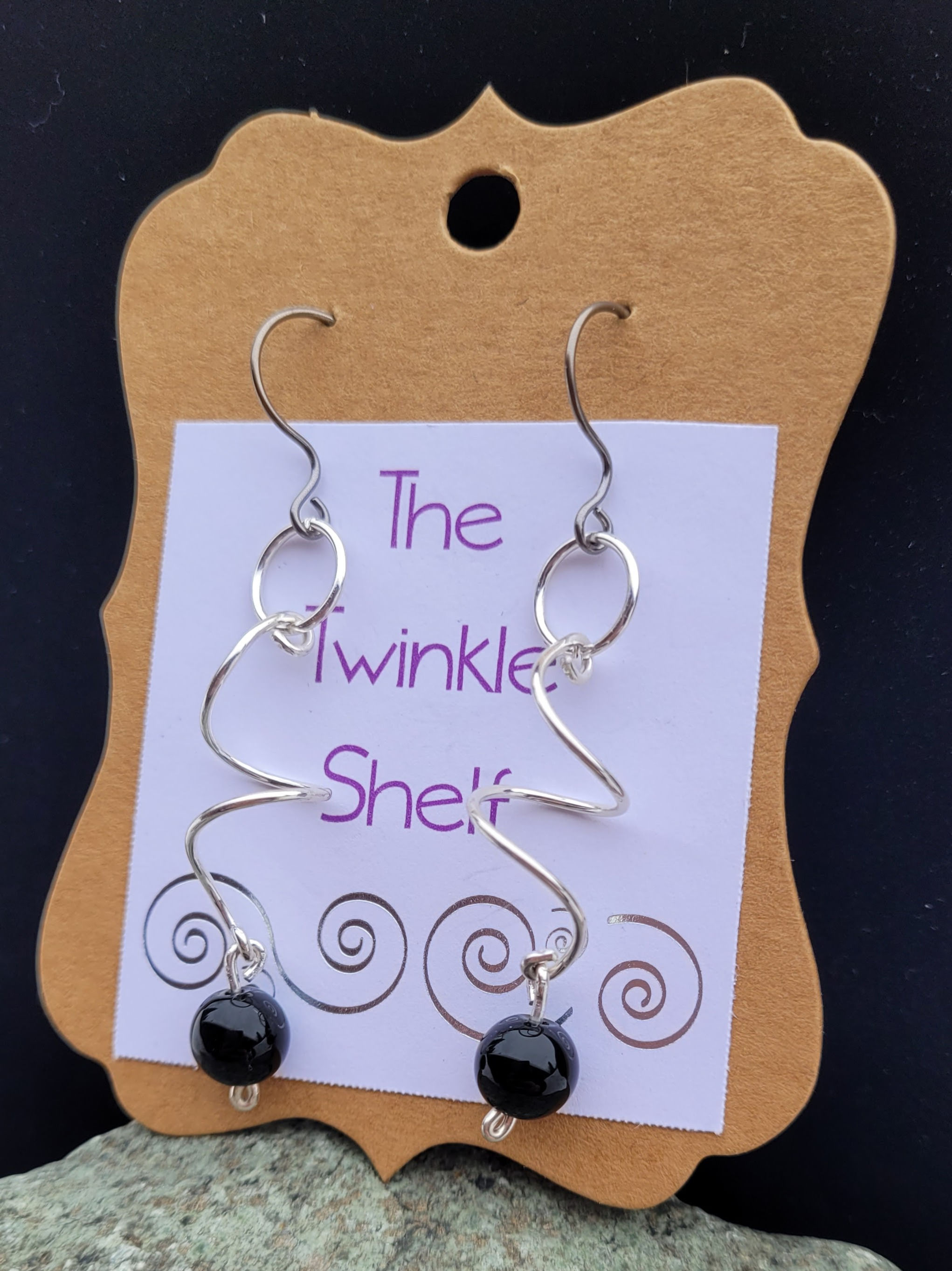 Onyx Spirals, Earrings, Hypoallergenic, Sterling Silver, Niobium