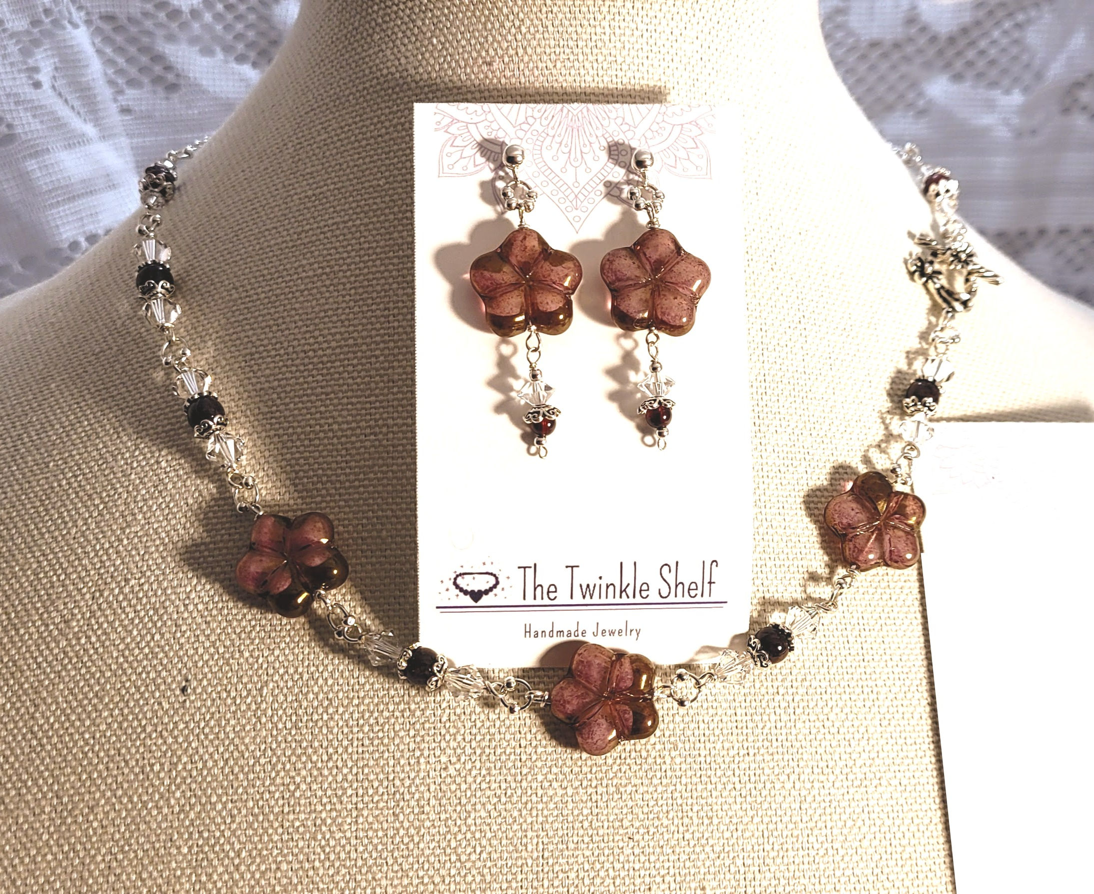 Wild Rose Enchantment, Necklace & Earrings Set, Hypoallergenic, Sterling Silver