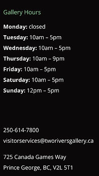 Hours and address Two Rivers Art Gallery