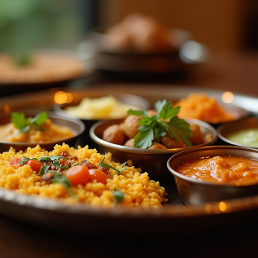 A traditional South Indian thali showcasing a variety of dishes